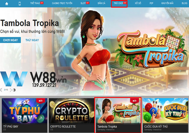 Cách Chơi Game Tambola Tropika: Hướng Dẫn Chi Tiết Cho Người Mới 7 Tìm game Tambola Tropika trong sảnh trò chơi tại W88