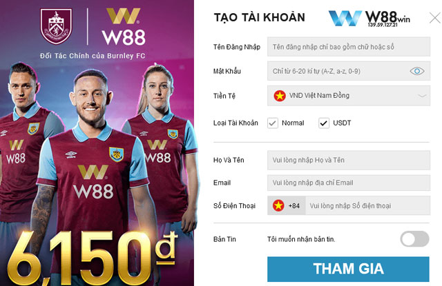 Nhận Ngay 120% Tiền Nạp Với Khuyến Mãi Hướng Tới Euro 2024 Tại W88 7 Tạo tài khoản mới với đơn vị tiền là VNĐ hoặc USDT