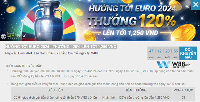 Nhận Ngay 120% Tiền Nạp Với Khuyến Mãi Hướng Tới Euro 2024 Tại W88 5 Tiền thưởng từ khuyến mãi hướng tới euro 2024 tại w88
