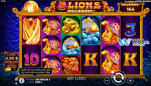 Cách Chơi Ngũ Đại Kỳ Lân: Cẩm Nang Chinh Phục Slot Game Đình Đám 5 Giao diện slot game ngũ đại kỳ lân tại w88