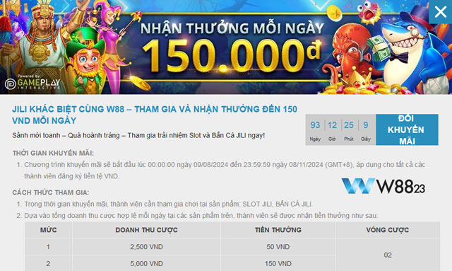 Thưởng 150.000 Vnd Mỗi Ngày Tại Jili Games W88: Quá Dễ Để Hốt Bạc 6 Anh em cần nhấn vào ô đổi khuyến mãi