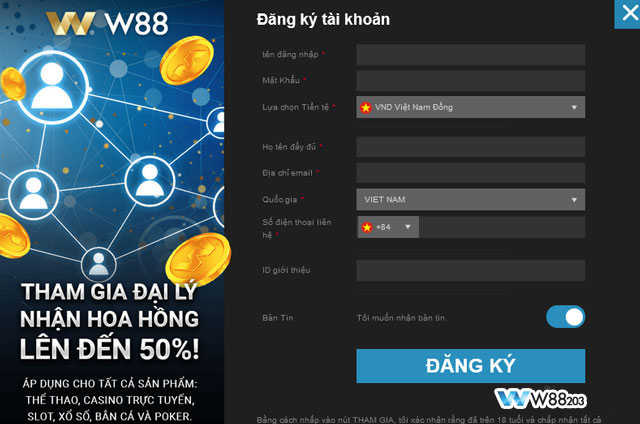Thầu Bóng Đá: Cách Kiếm Tiền Triệu Mỗi Tháng Từ Đam Mê Bóng Đá 6 Biểu mẫu đăng ký tài khoản đại lý cá độ W88