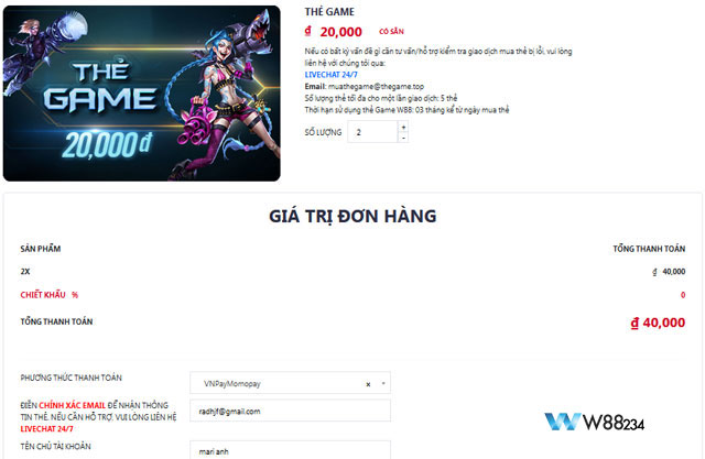 Cách Mua Thẻ Game W88: Thao Tác Nhanh Gọn, Tiết Kiệm Thời Gian 6 Các thao tác mua thẻ game W88 bằng Momo